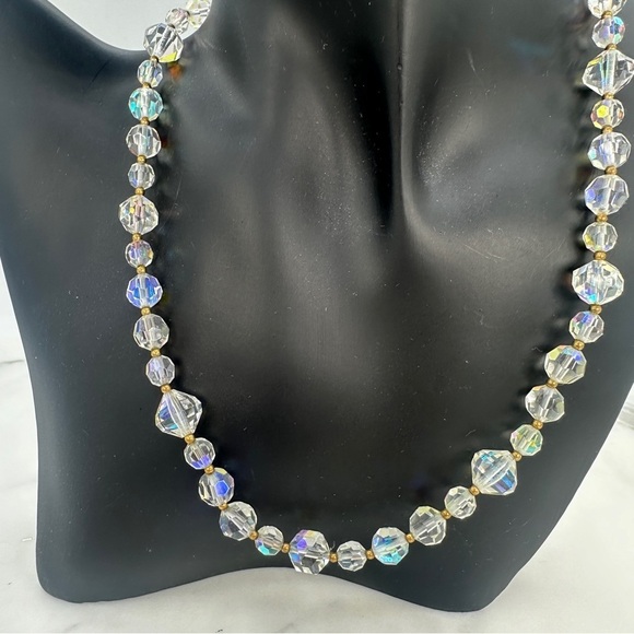 Vintage AB Aurora Borealis Crystal Necklace Faceted Beads Iridescent 16.5” Glam - Picture 11 of 11